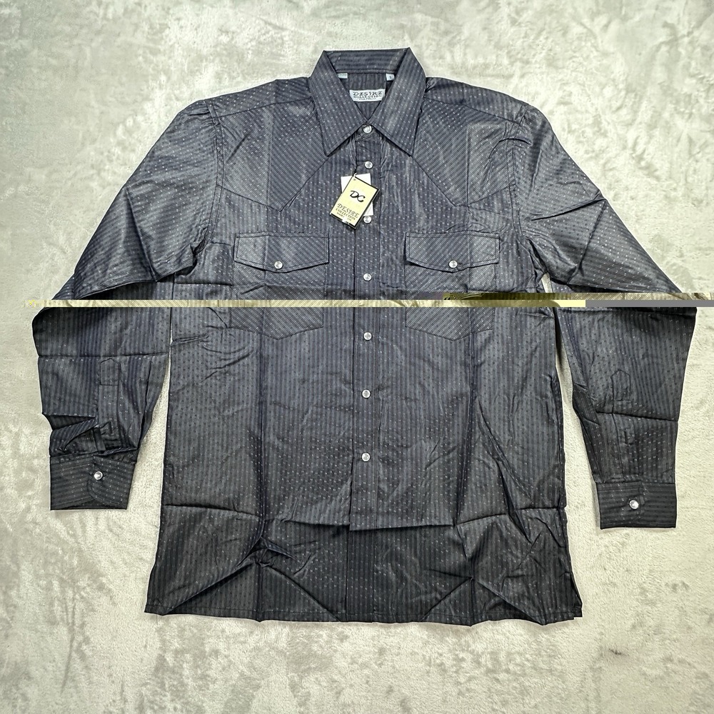 Desire Collection Dress Shirt Mens Small Black Striped Western Pearl Snap Top